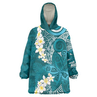 Cyan Polynesian Tribal Frangipani Tropical Vibe Wearable Blanket Hoodie LT14 One Size Cyan - Polynesian Pride