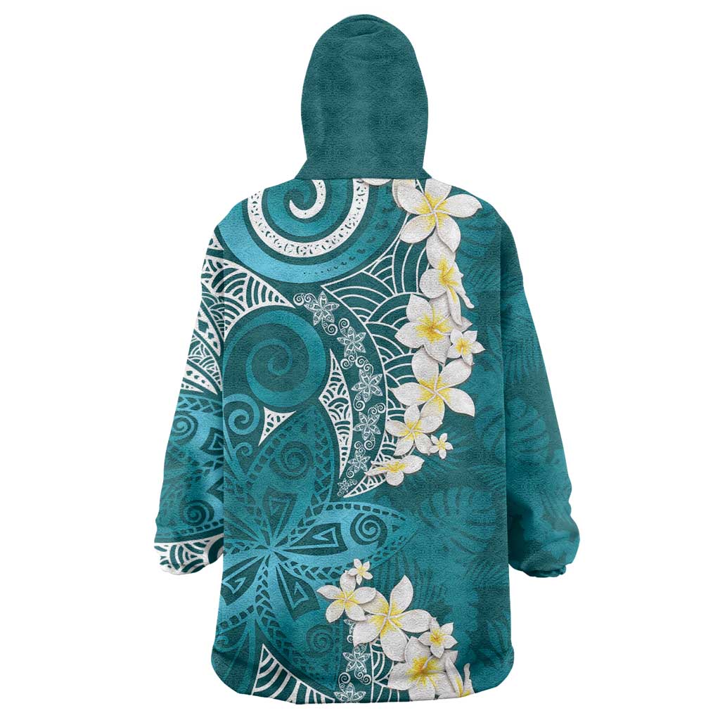 Cyan Polynesian Tribal Frangipani Tropical Vibe Wearable Blanket Hoodie LT14 - Polynesian Pride
