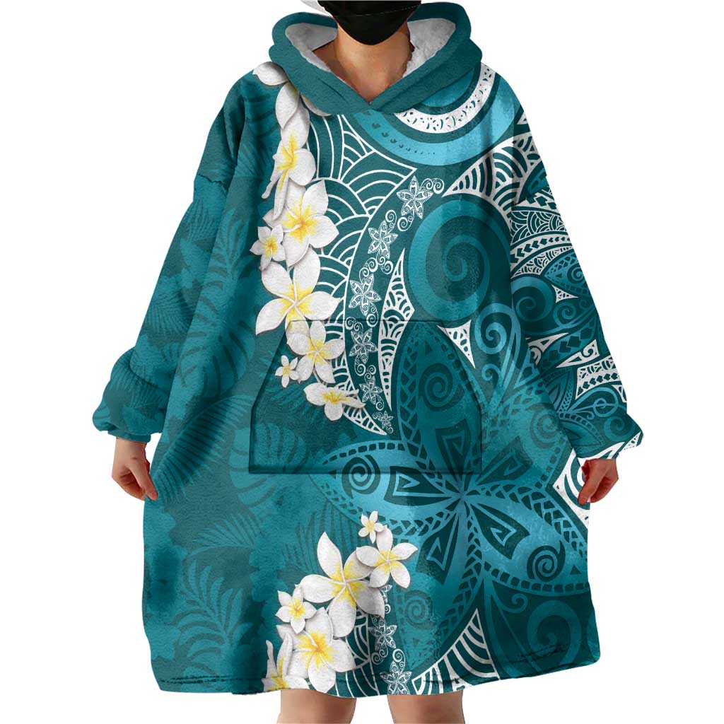 Cyan Polynesian Tribal Frangipani Tropical Vibe Wearable Blanket Hoodie LT14 - Polynesian Pride