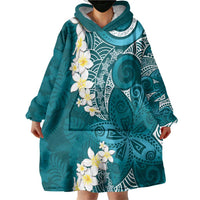 Cyan Polynesian Tribal Frangipani Tropical Vibe Wearable Blanket Hoodie LT14 - Polynesian Pride