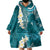 Cyan Polynesian Tribal Frangipani Tropical Vibe Wearable Blanket Hoodie