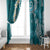 Cyan Polynesian Tribal Frangipani Tropical Vibe Window Curtain