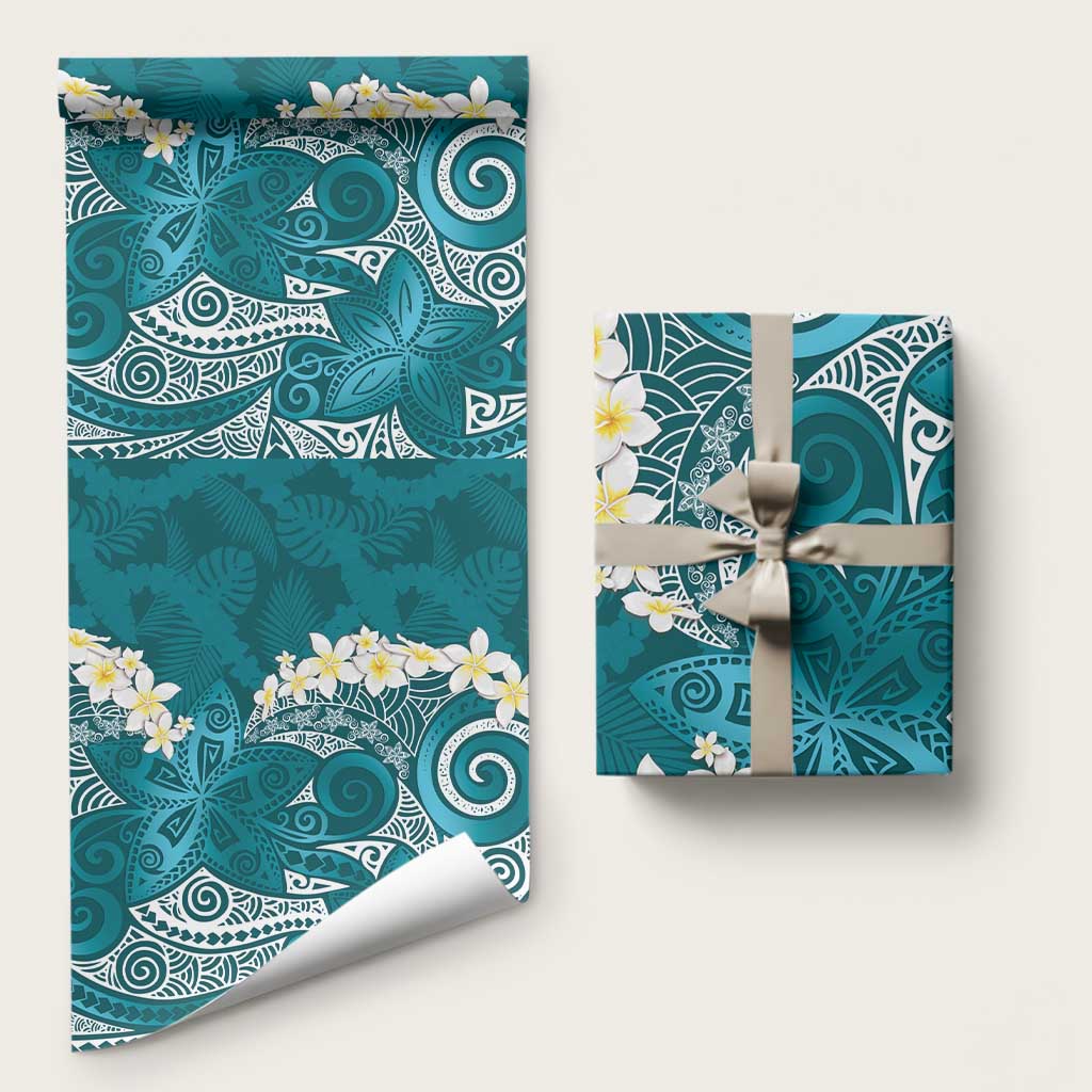 Cyan Polynesian Tribal Frangipani Tropical Vibe Wrapping Paper LT14 58" × 23" Cyan - Polynesian Pride