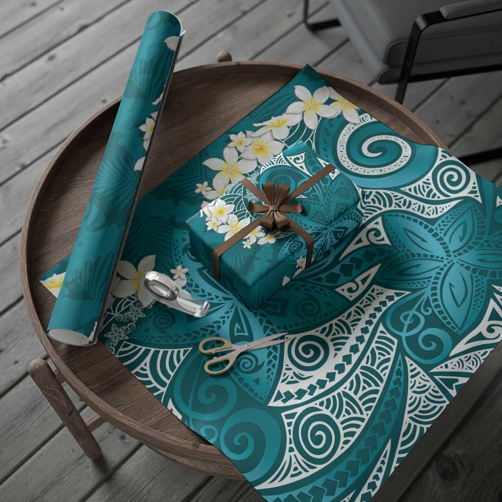 Cyan Polynesian Tribal Frangipani Tropical Vibe Wrapping Paper LT14 - Polynesian Pride