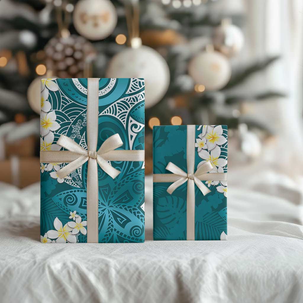 Cyan Polynesian Tribal Frangipani Tropical Vibe Wrapping Paper LT14 - Polynesian Pride