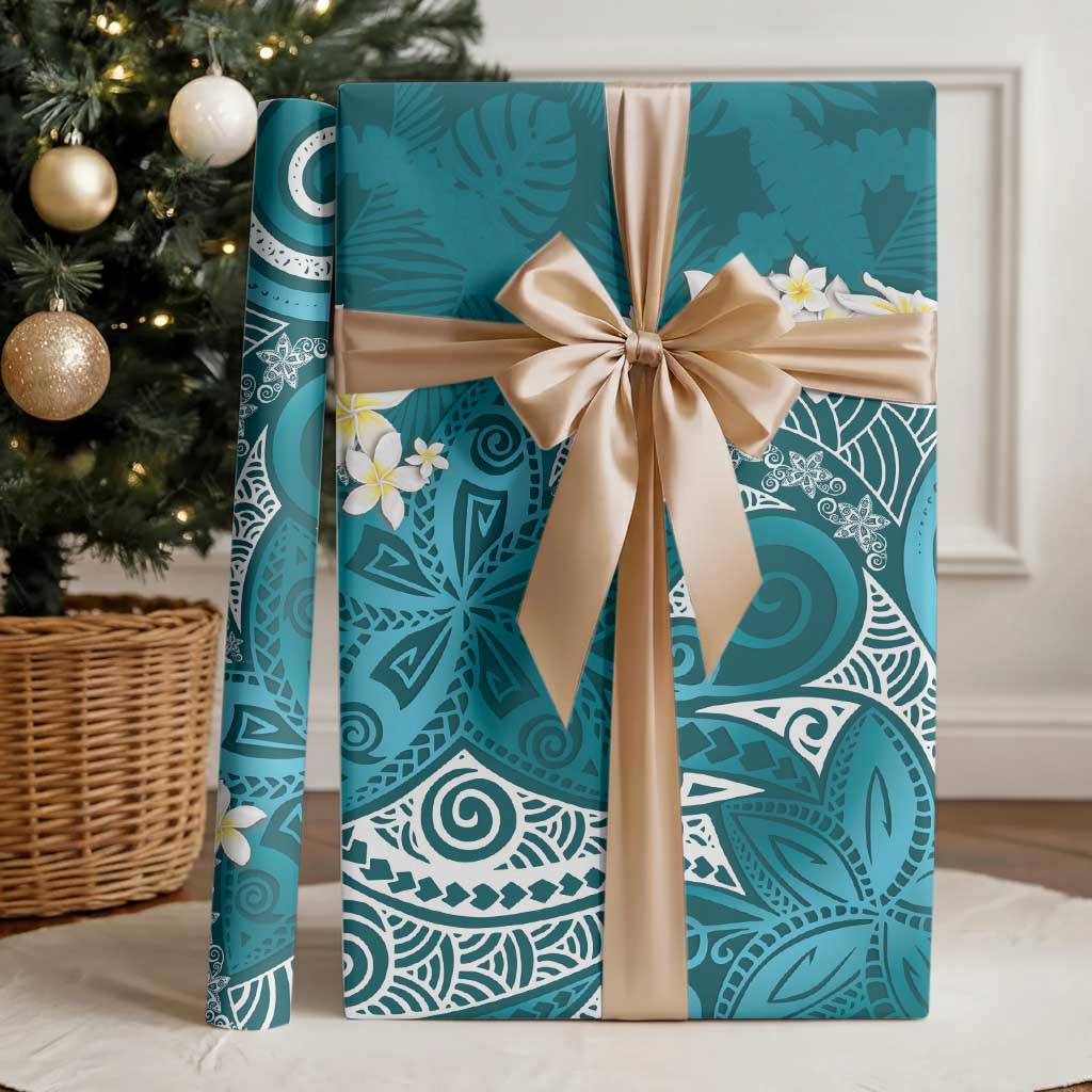 Cyan Polynesian Tribal Frangipani Tropical Vibe Wrapping Paper LT14 - Polynesian Pride
