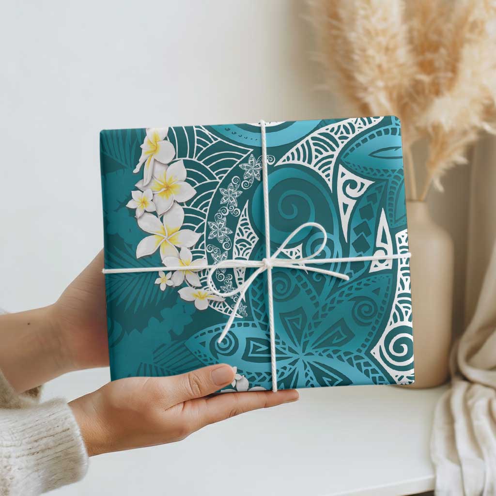 Cyan Polynesian Tribal Frangipani Tropical Vibe Wrapping Paper LT14 - Polynesian Pride