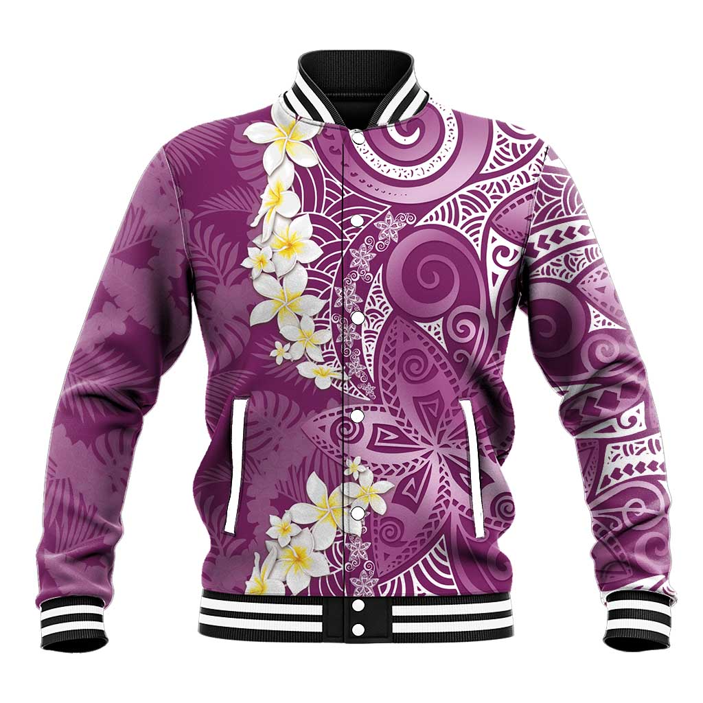 Pink Polynesian Tribal Frangipani Tropical Vibe Baseball Jacket LT14 Unisex Pink - Polynesian Pride