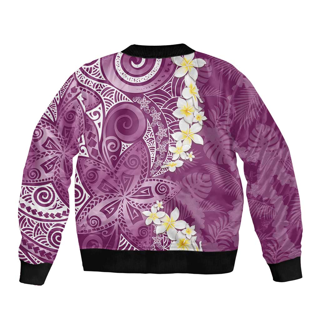 Pink Polynesian Tribal Frangipani Tropical Vibe Bomber Jacket
