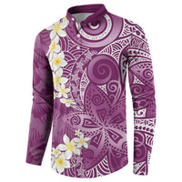 Pink Polynesian Tribal Frangipani Tropical Vibe Button Sweatshirt LT14 - Polynesian Pride