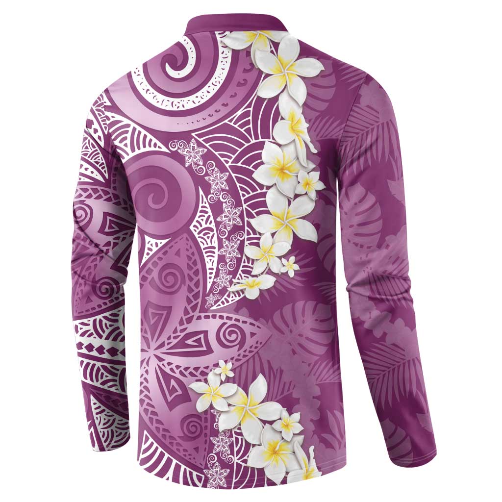 Pink Polynesian Tribal Frangipani Tropical Vibe Button Sweatshirt LT14 - Polynesian Pride