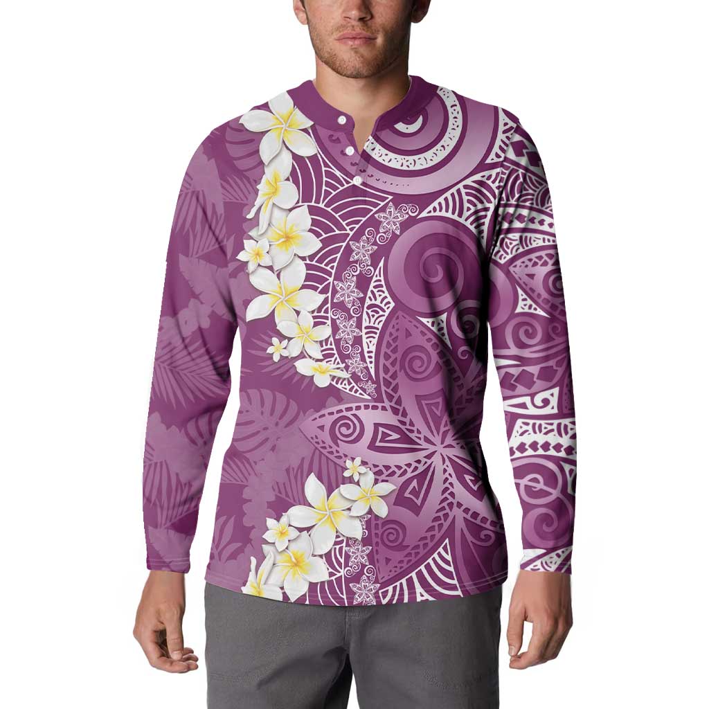 Pink Polynesian Tribal Frangipani Tropical Vibe Button Sweatshirt LT14 - Polynesian Pride