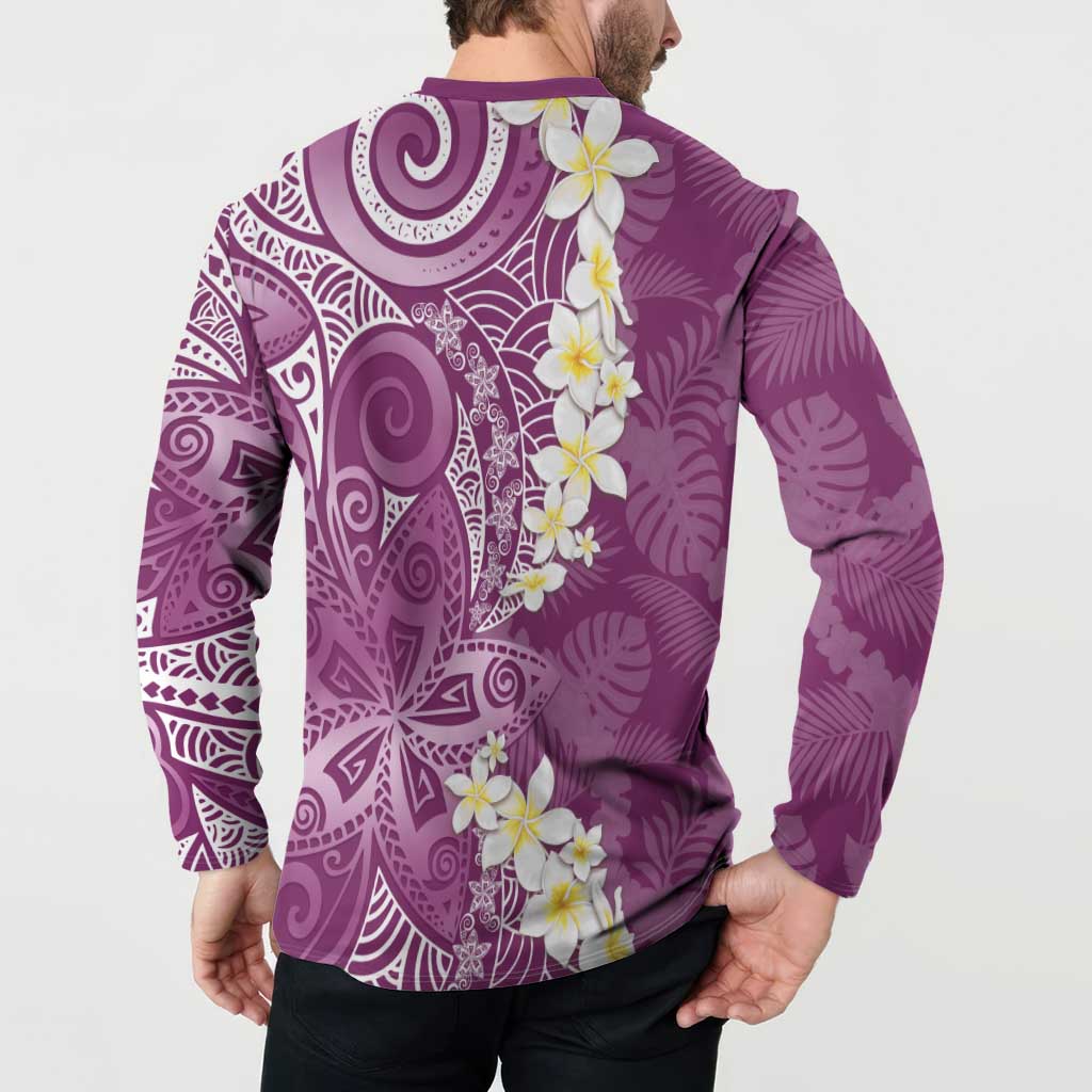 Pink Polynesian Tribal Frangipani Tropical Vibe Button Sweatshirt LT14 - Polynesian Pride