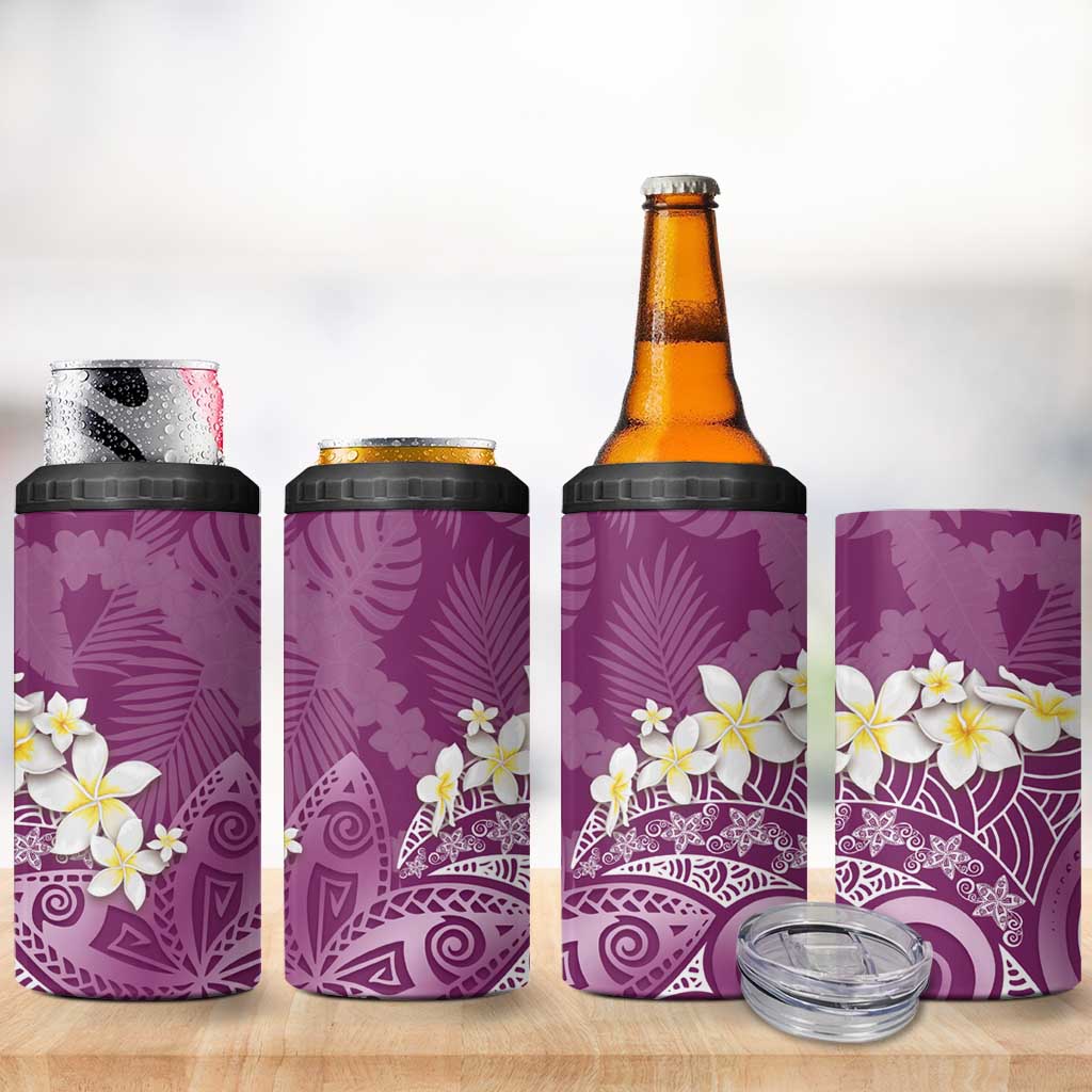 Pink Polynesian Tribal Frangipani Tropical Vibe 4 in 1 Can Cooler Tumbler LT14 - Polynesian Pride