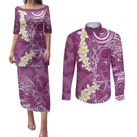 Pink Polynesian Tribal Frangipani Tropical Vibe Couples Matching Puletasi and Long Sleeve Button Shirt LT14 Pink - Polynesian Pride