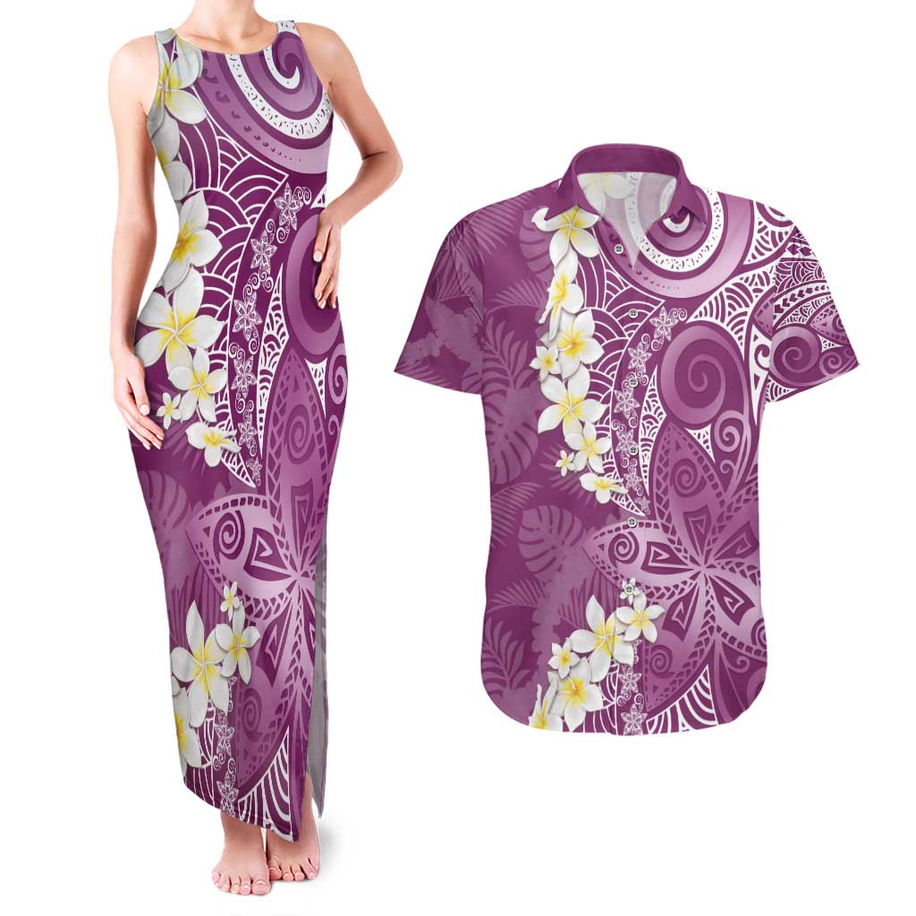 Pink Polynesian Tribal Frangipani Tropical Vibe Couples Matching Tank Maxi Dress and Hawaiian Shirt LT14 Pink - Polynesian Pride