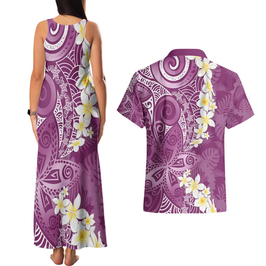 Pink Polynesian Tribal Frangipani Tropical Vibe Couples Matching Tank Maxi Dress and Hawaiian Shirt LT14 - Polynesian Pride