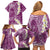 Pink Polynesian Tribal Frangipani Tropical Vibe Family Matching Off Shoulder Short Dress and Hawaiian Shirt