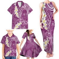 Pink Polynesian Tribal Frangipani Tropical Vibe Family Matching Tank Maxi Dress and Hawaiian Shirt