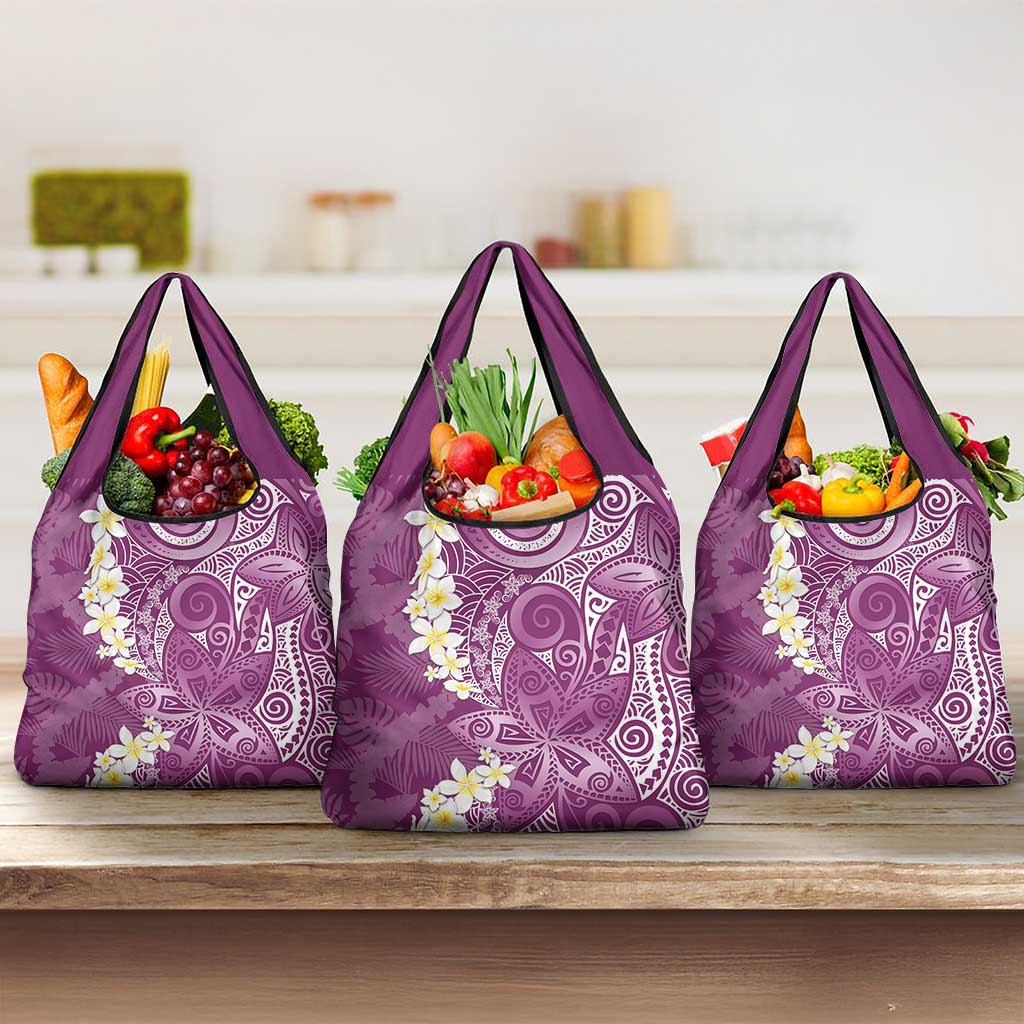Pink Polynesian Tribal Frangipani Tropical Vibe Grocery Bag LT14 3-pack One Size Pink - Polynesian Pride