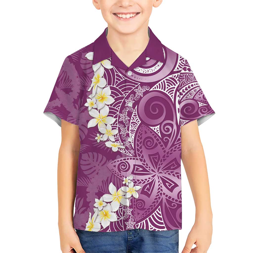 Pink Polynesian Tribal Frangipani Tropical Vibe Kid Hawaiian Shirt