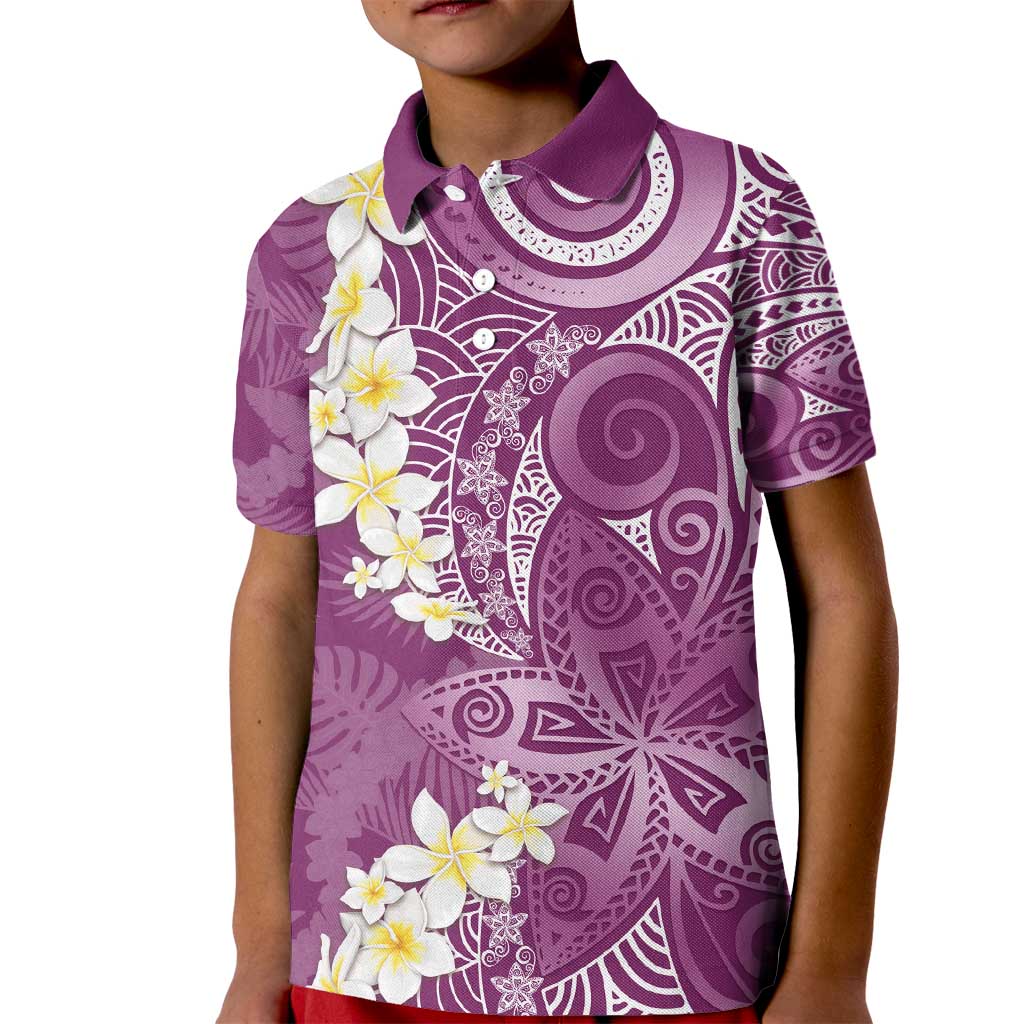 Pink Polynesian Tribal Frangipani Tropical Vibe Kid Polo Shirt