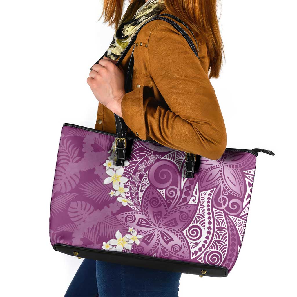 Pink Polynesian Tribal Frangipani Tropical Vibe Leather Tote Bag LT14 Pink - Polynesian Pride