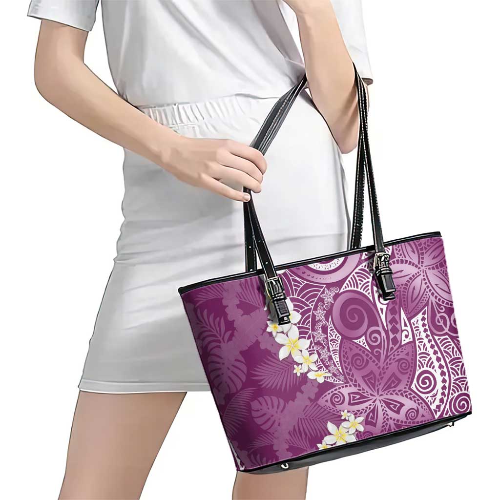 Pink Polynesian Tribal Frangipani Tropical Vibe Leather Tote Bag LT14 - Polynesian Pride