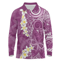Pink Polynesian Tribal Frangipani Tropical Vibe Long Sleeve Polo Shirt