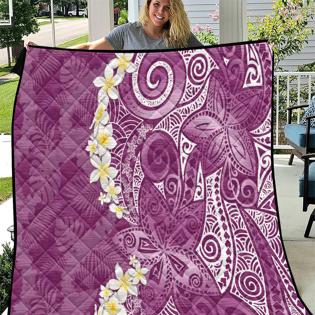 Pink Polynesian Tribal Frangipani Tropical Vibe Quilt