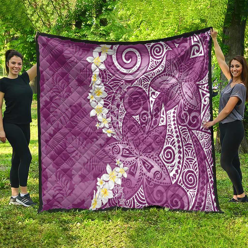 Pink Polynesian Tribal Frangipani Tropical Vibe Quilt