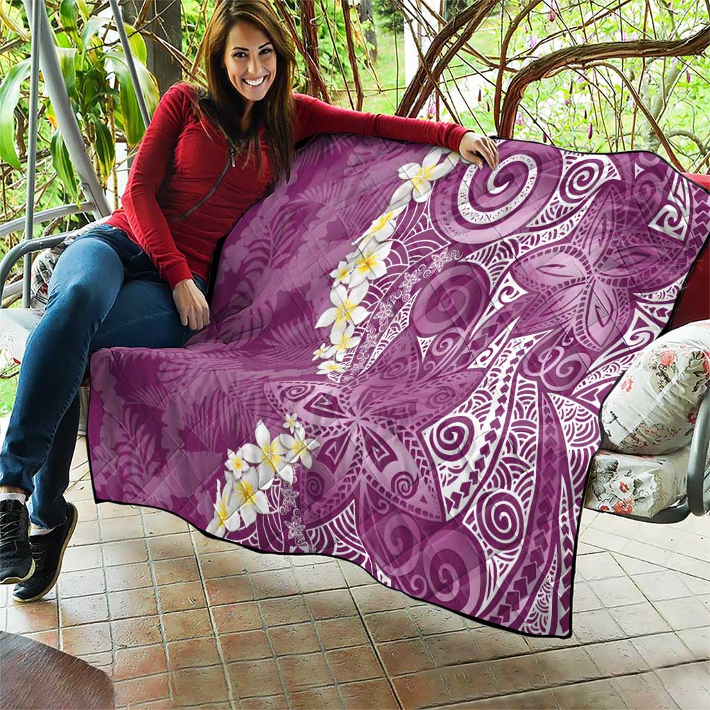 Pink Polynesian Tribal Frangipani Tropical Vibe Quilt