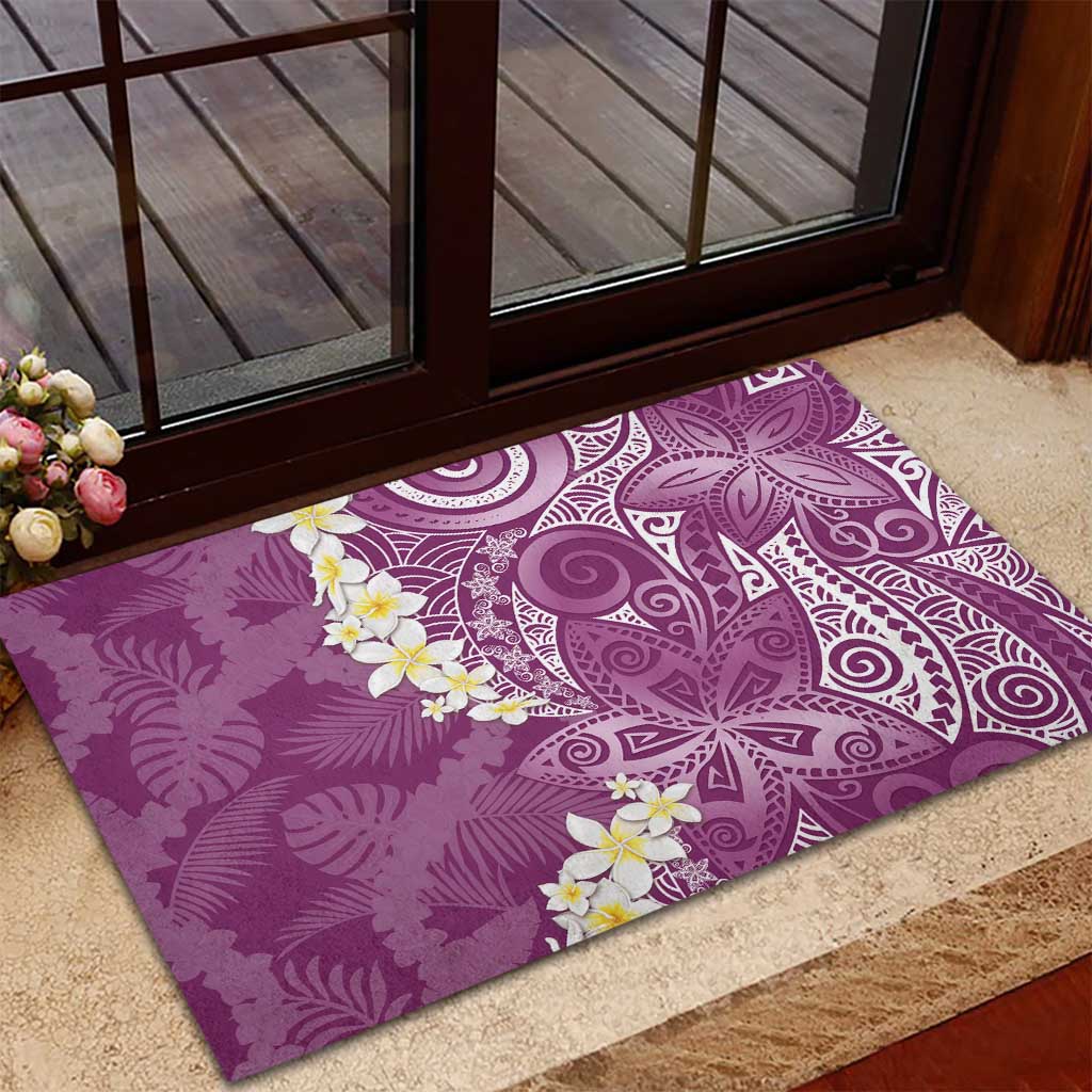 Pink Polynesian Tribal Frangipani Tropical Vibe Rubber Doormat LT14 - Polynesian Pride