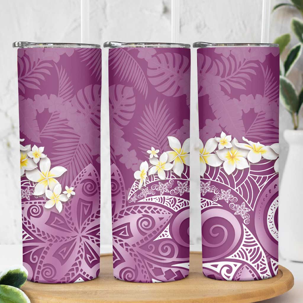 Pink Polynesian Tribal Frangipani Tropical Vibe Skinny Tumbler
