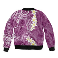 Pink Polynesian Tribal Frangipani Tropical Vibe Sleeve Zip Bomber Jacket