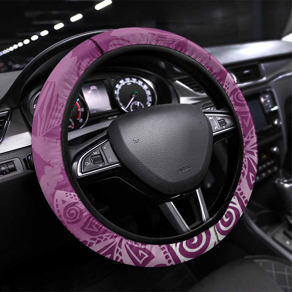Pink Polynesian Tribal Frangipani Tropical Vibe Steering Wheel Cover LT14 Universal Fit Pink - Polynesian Pride