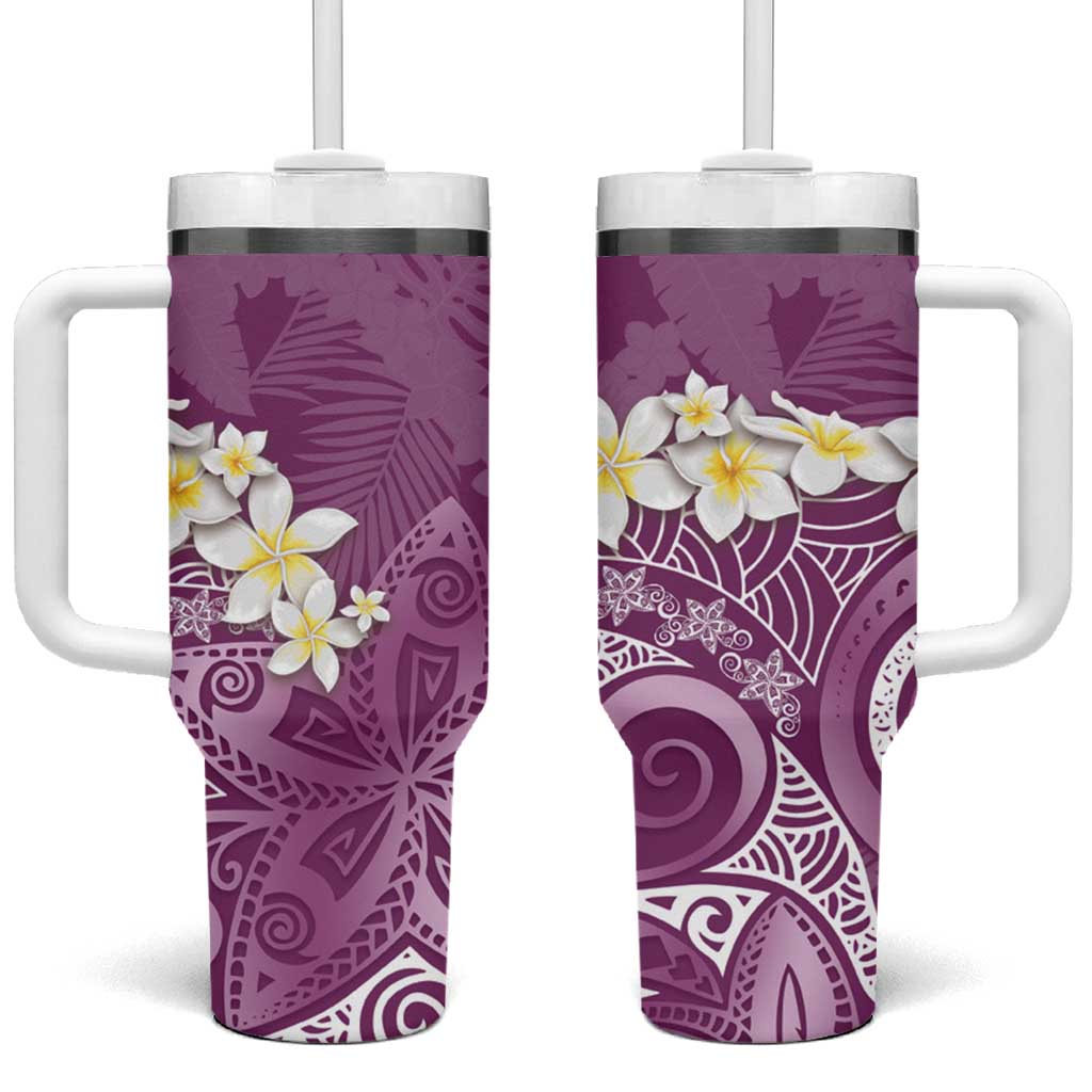 Pink Polynesian Tribal Frangipani Tropical Vibe Tumbler With Handle LT14 One Size: 40 oz Pink - Polynesian Pride