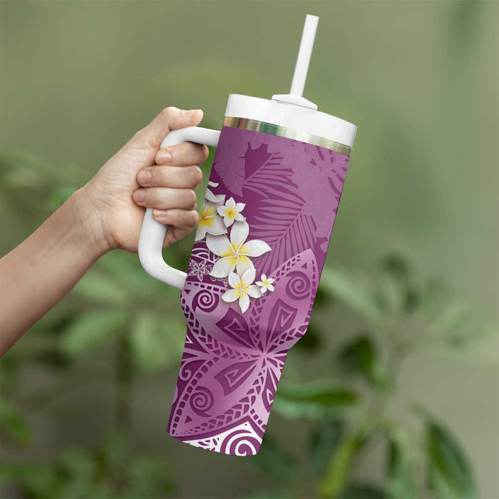 Pink Polynesian Tribal Frangipani Tropical Vibe Tumbler With Handle LT14 - Polynesian Pride