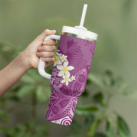 Pink Polynesian Tribal Frangipani Tropical Vibe Tumbler With Handle LT14 - Polynesian Pride
