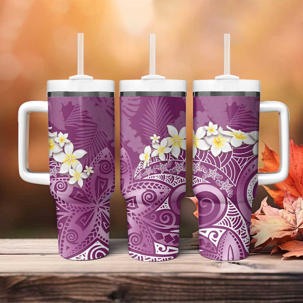 Pink Polynesian Tribal Frangipani Tropical Vibe Tumbler With Handle LT14 - Polynesian Pride