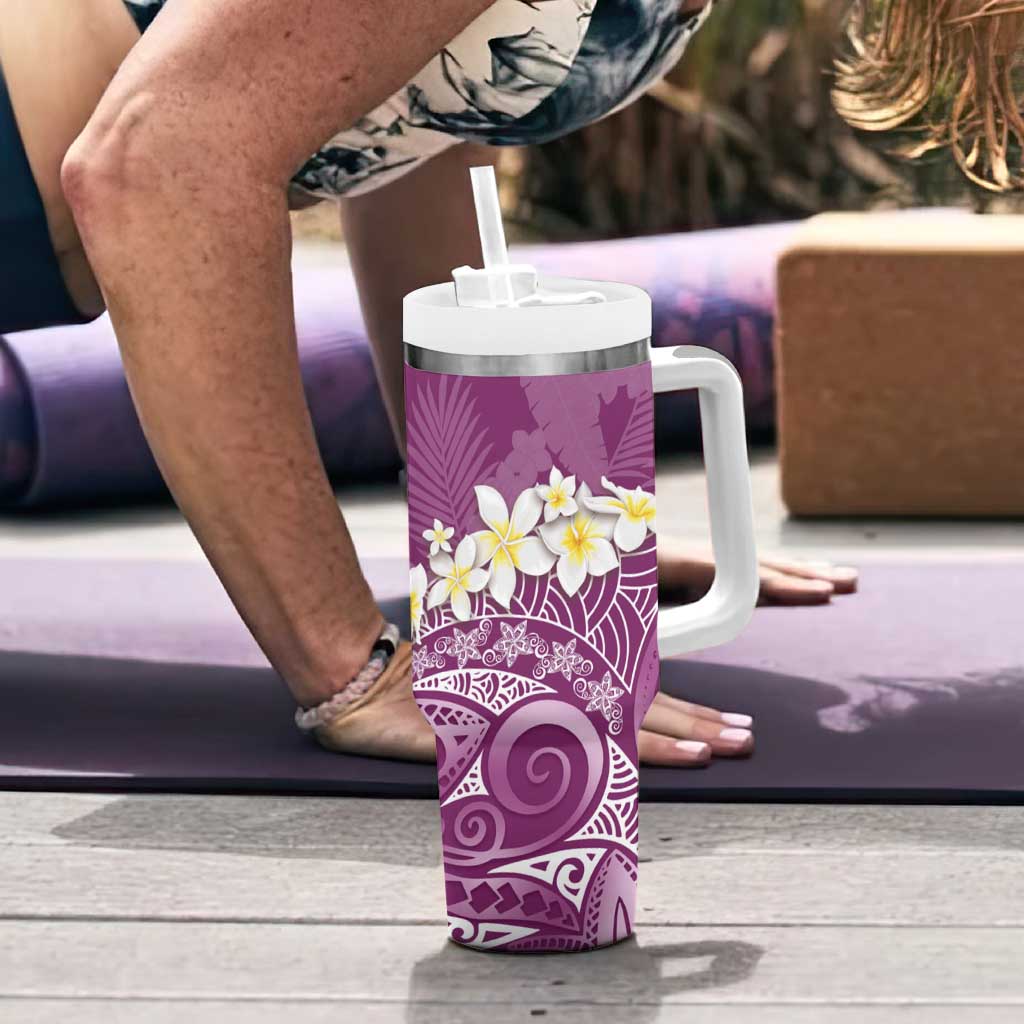 Pink Polynesian Tribal Frangipani Tropical Vibe Tumbler With Handle LT14 - Polynesian Pride