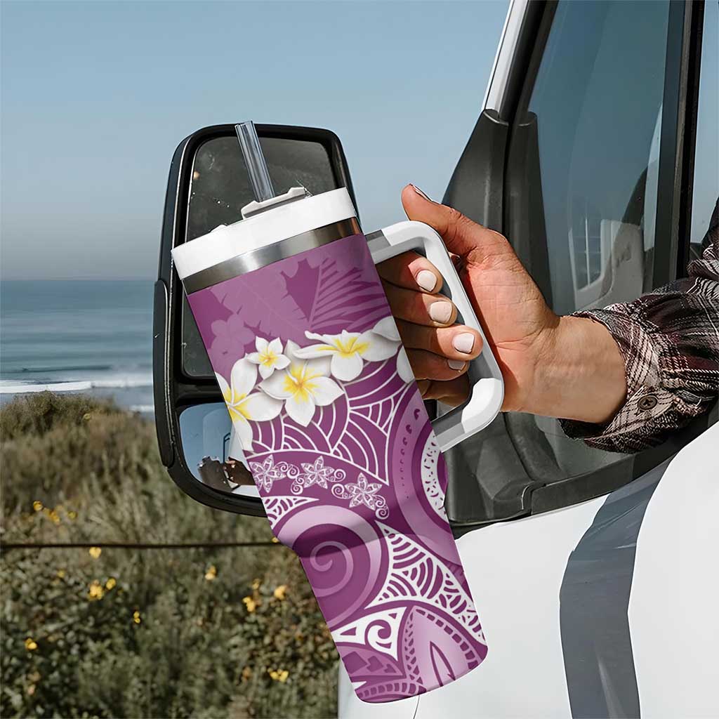 Pink Polynesian Tribal Frangipani Tropical Vibe Tumbler With Handle LT14 - Polynesian Pride