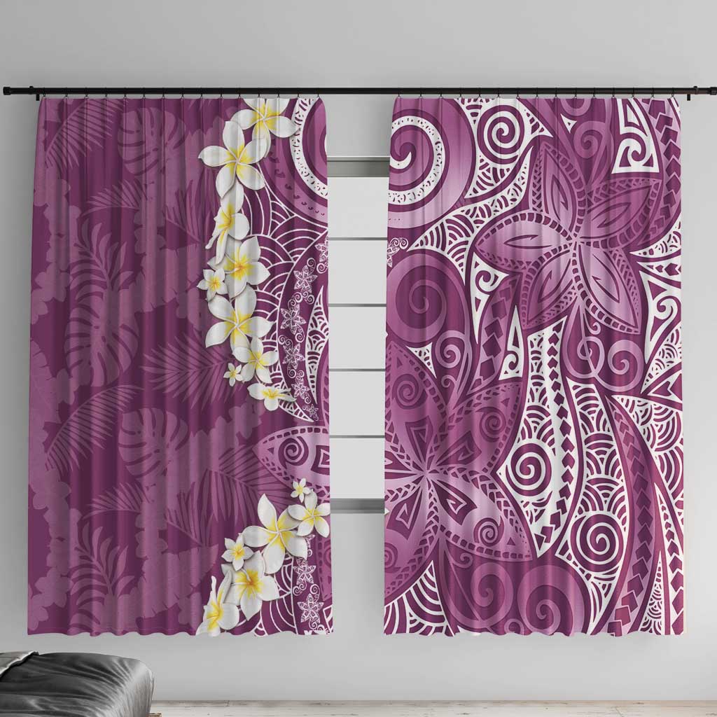 Pink Polynesian Tribal Frangipani Tropical Vibe Window Curtain LT14 With Hooks Pink - Polynesian Pride