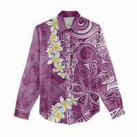 Pink Polynesian Tribal Frangipani Tropical Vibe Women Casual Shirt