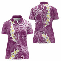 Pink Polynesian Tribal Frangipani Tropical Vibe Women Polo Shirt