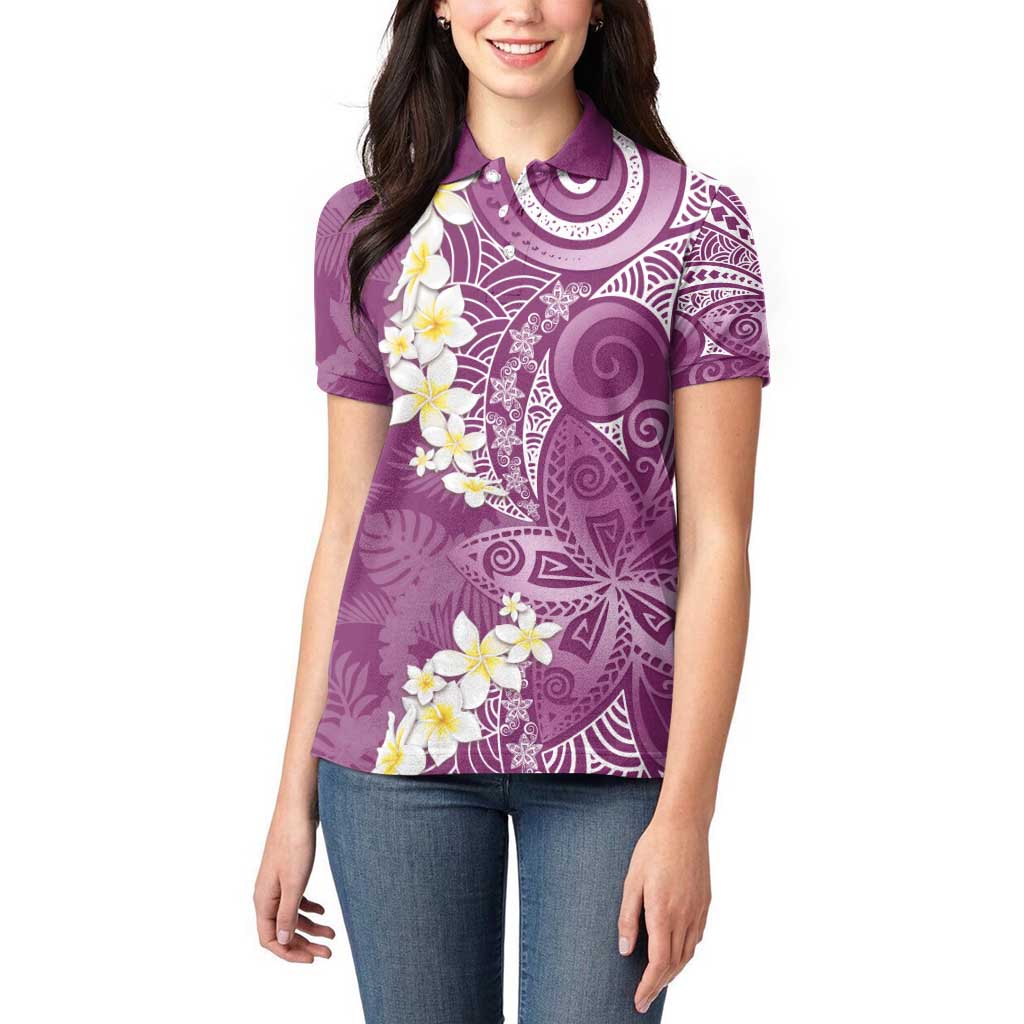 Pink Polynesian Tribal Frangipani Tropical Vibe Women Polo Shirt