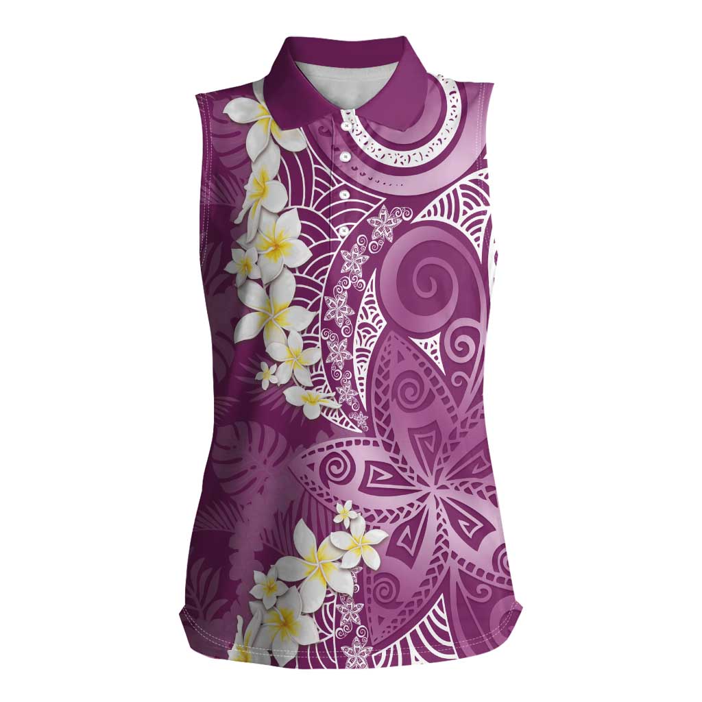 Pink Polynesian Tribal Frangipani Tropical Vibe Women Sleeveless Polo Shirt