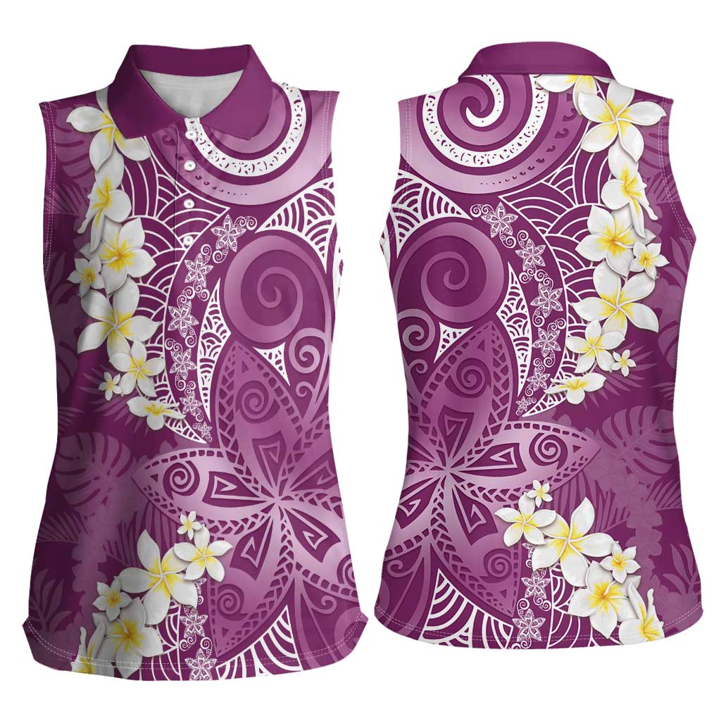 Pink Polynesian Tribal Frangipani Tropical Vibe Women Sleeveless Polo Shirt