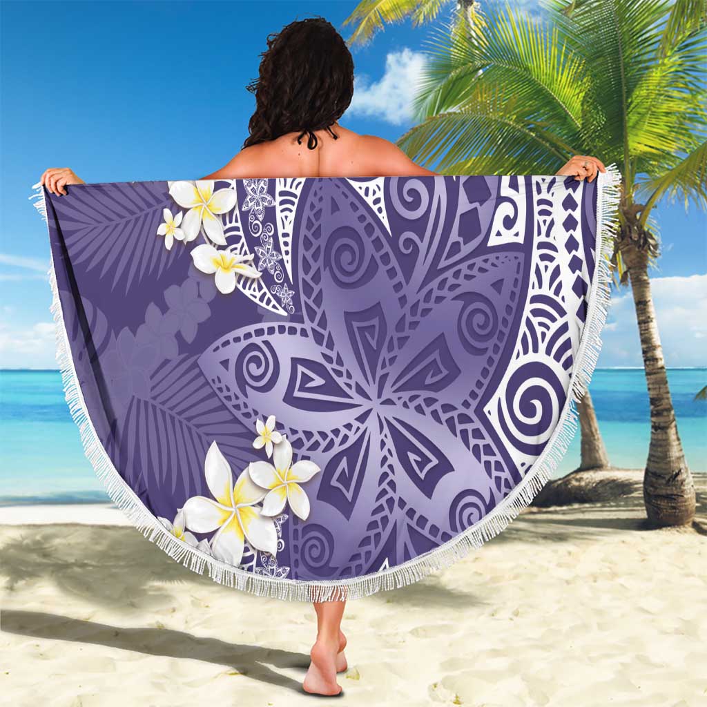 Violet Polynesian Tribal Frangipani Tropical Vibe Beach Blanket LT14 - Polynesian Pride