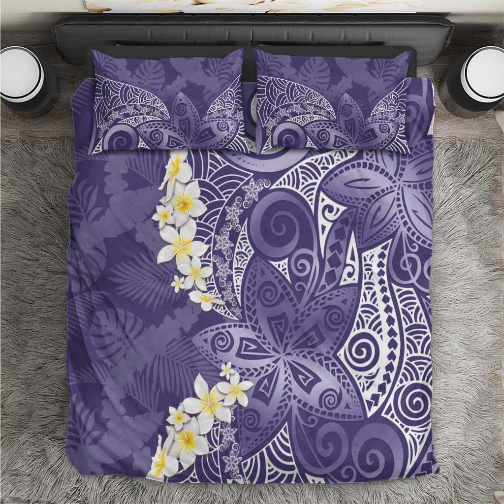 Violet Polynesian Tribal Frangipani Tropical Vibe Bedding Set